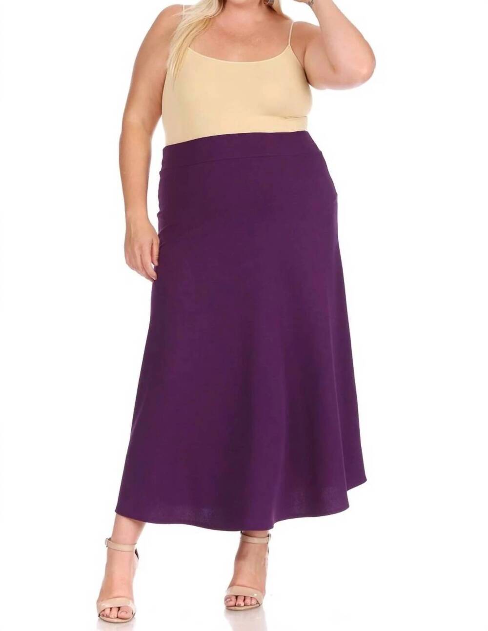 NEW MOA COLLECTION women's solid flare a-line long skirt - plus in plum